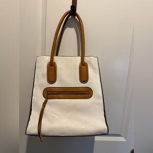 JustFab White and Tan Tote Bag